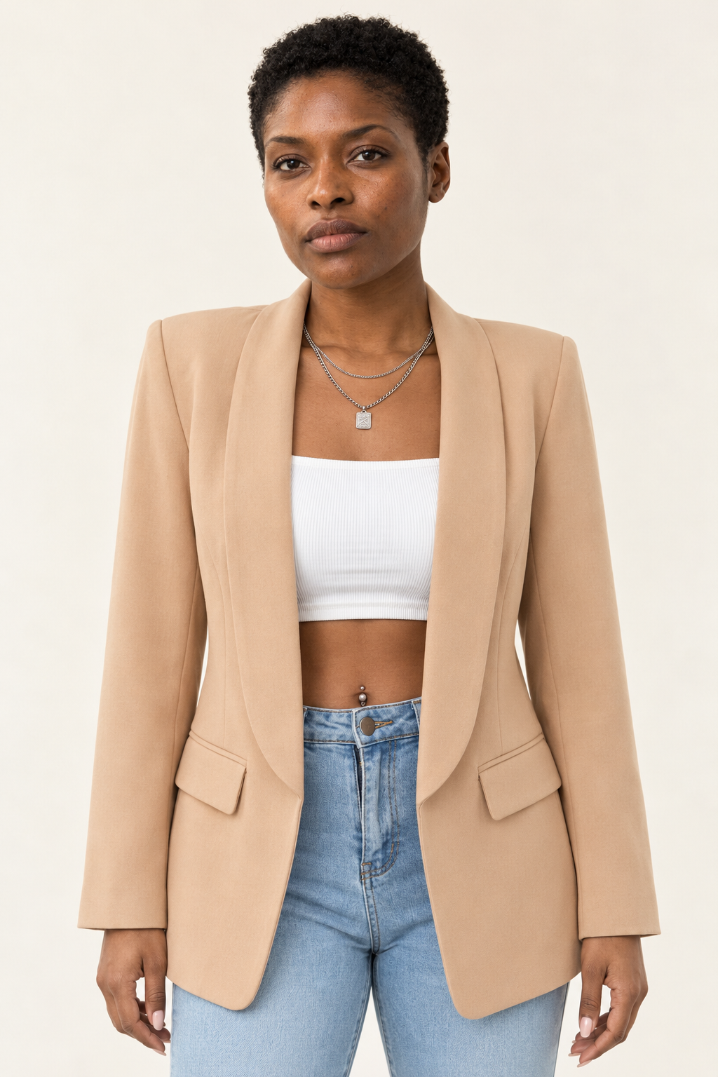 Lucille Open-Front Lapel Blazer | Women's Mid-Length Casual Jacket