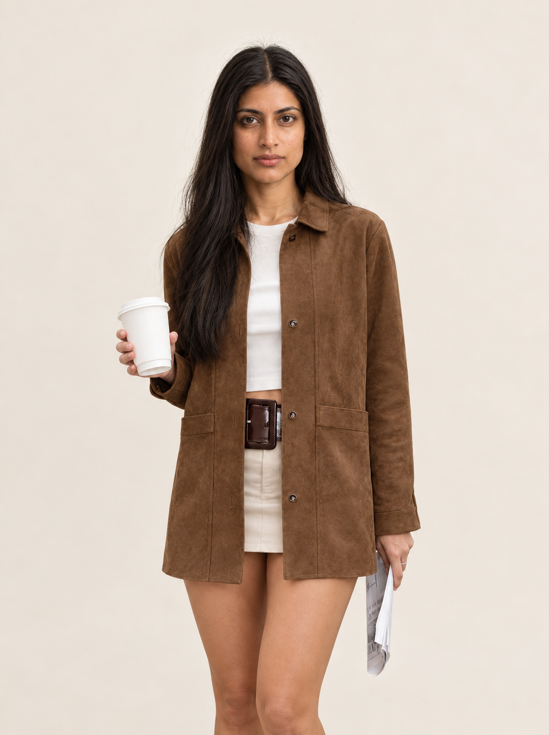 Marielle Suede-Look Shirt Jacket | Women's Oversized Collared Coat