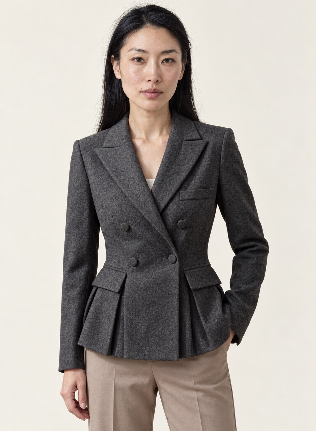 Veronique Double-Breasted Peplum Blazer | Women's Long Sleeve Jacket
