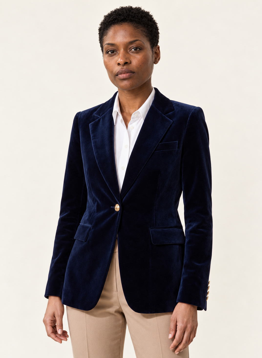 Wilhelmina Velvet Blazer | Women's Slim-Fit Gold-Button Jacket