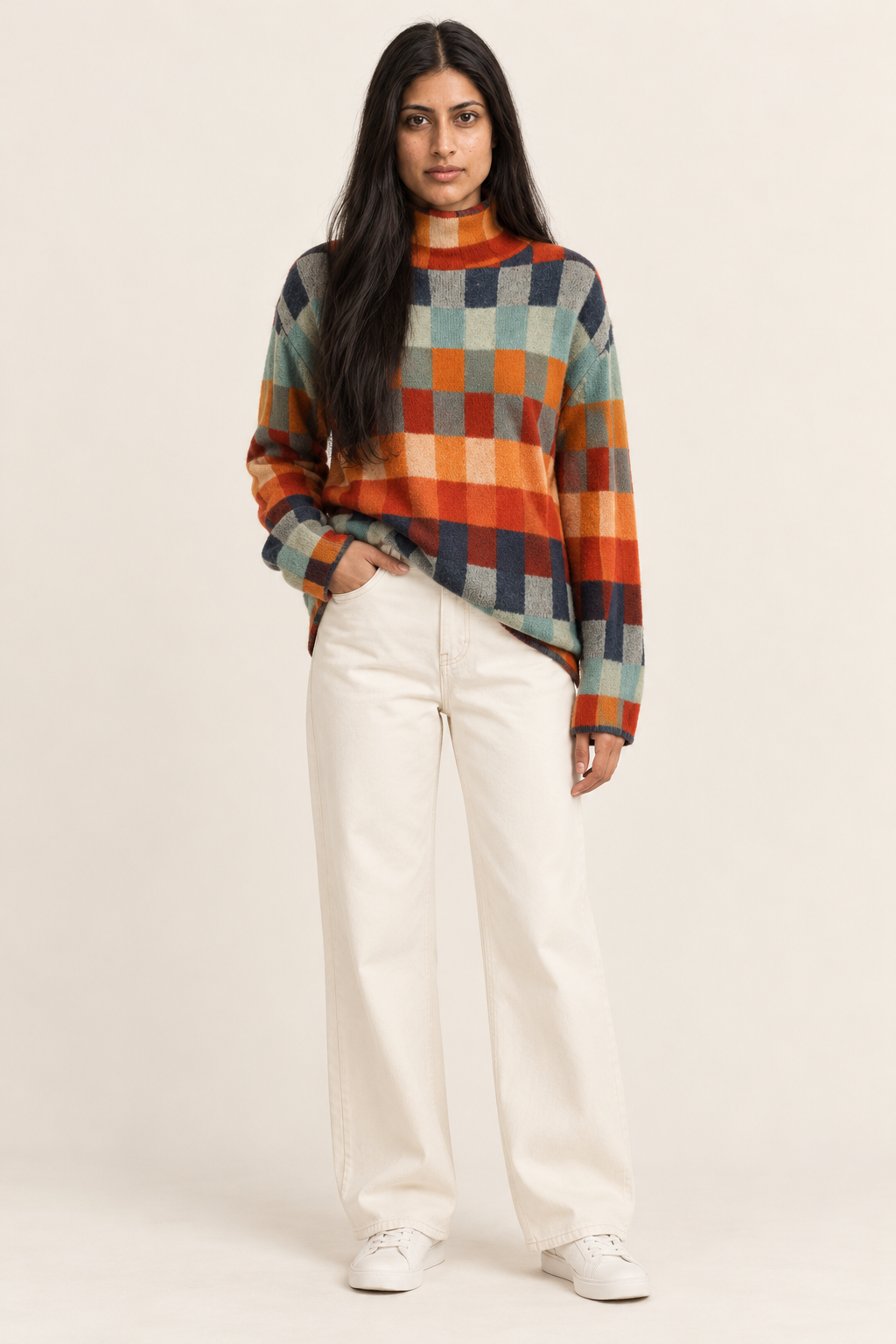 Zelda Colorblock Turtleneck Sweater | Women's Plaid Knit Pullover
