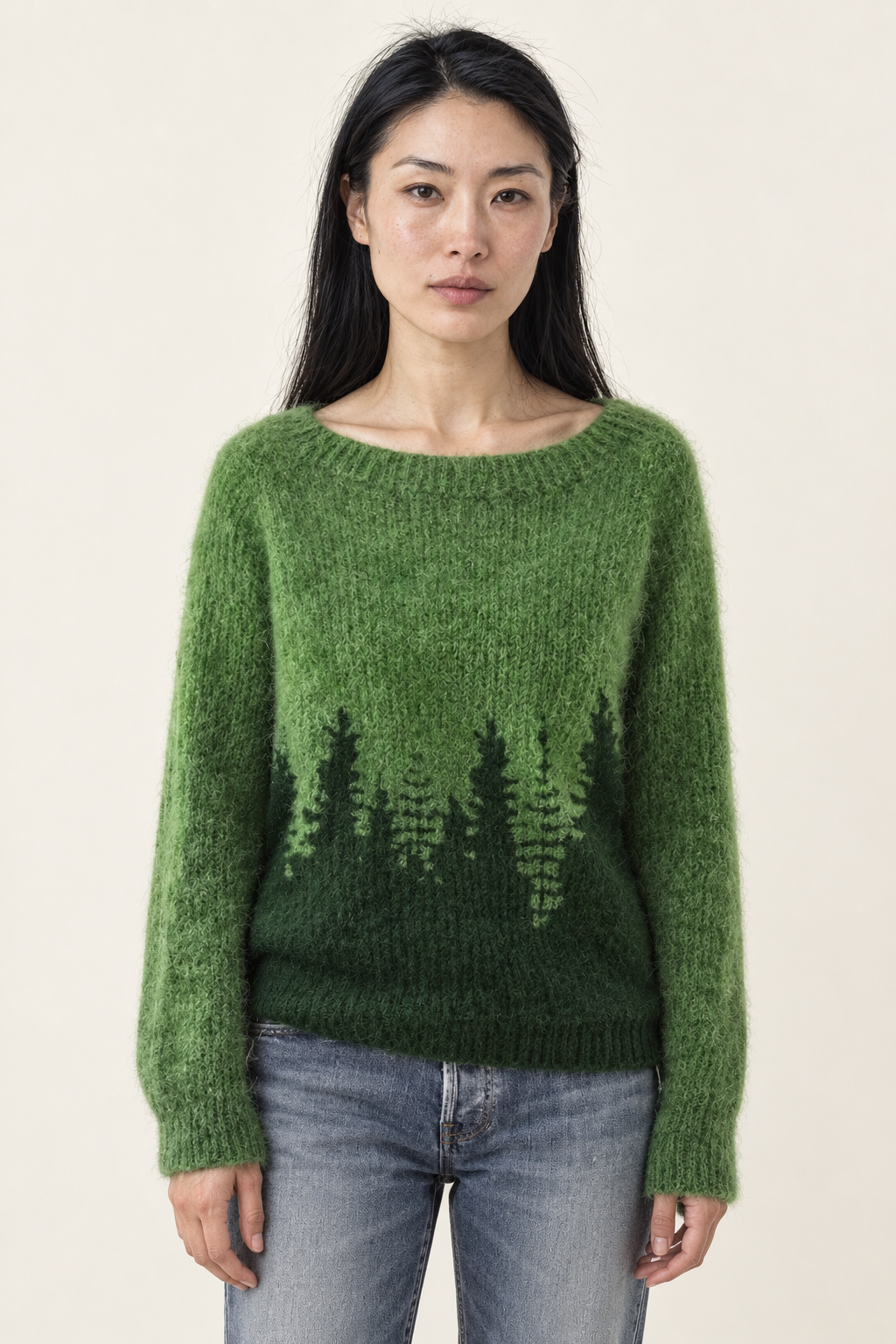 Yolanda Forest Print Crew Neck Sweater | Women's Oversized Pullover