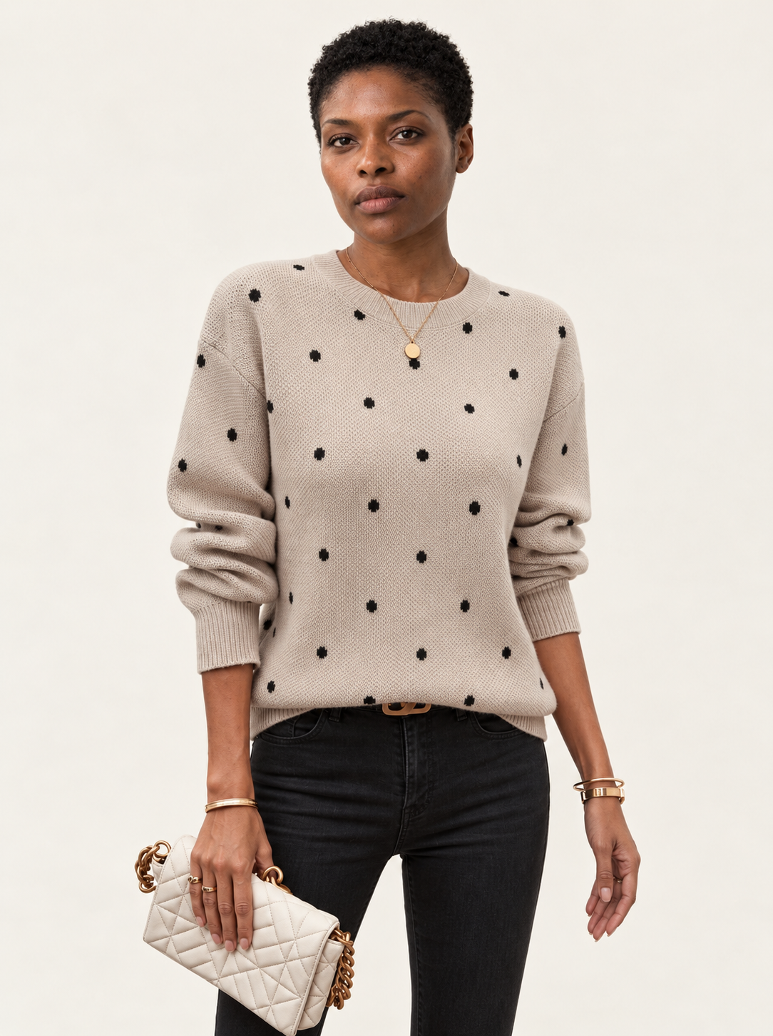 Melisande Polka Dot Crewneck Sweater | Women's Ribbed Knit Pullover