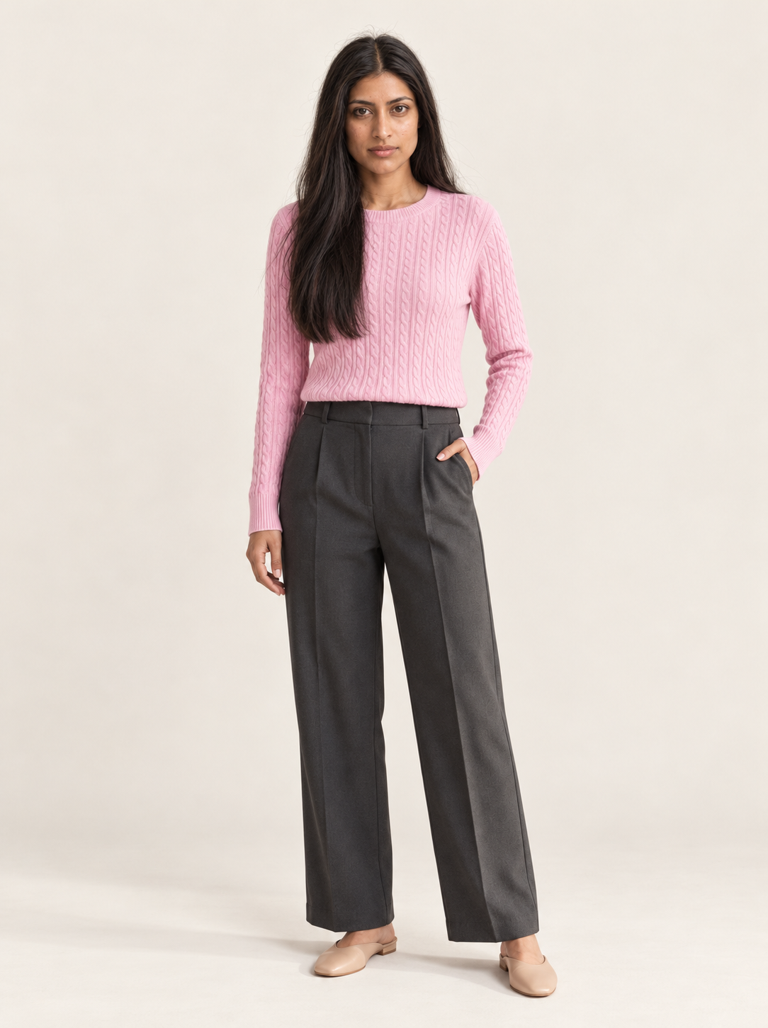 Mina Cable Knit Sweater | Women's Crew Neck Pullover