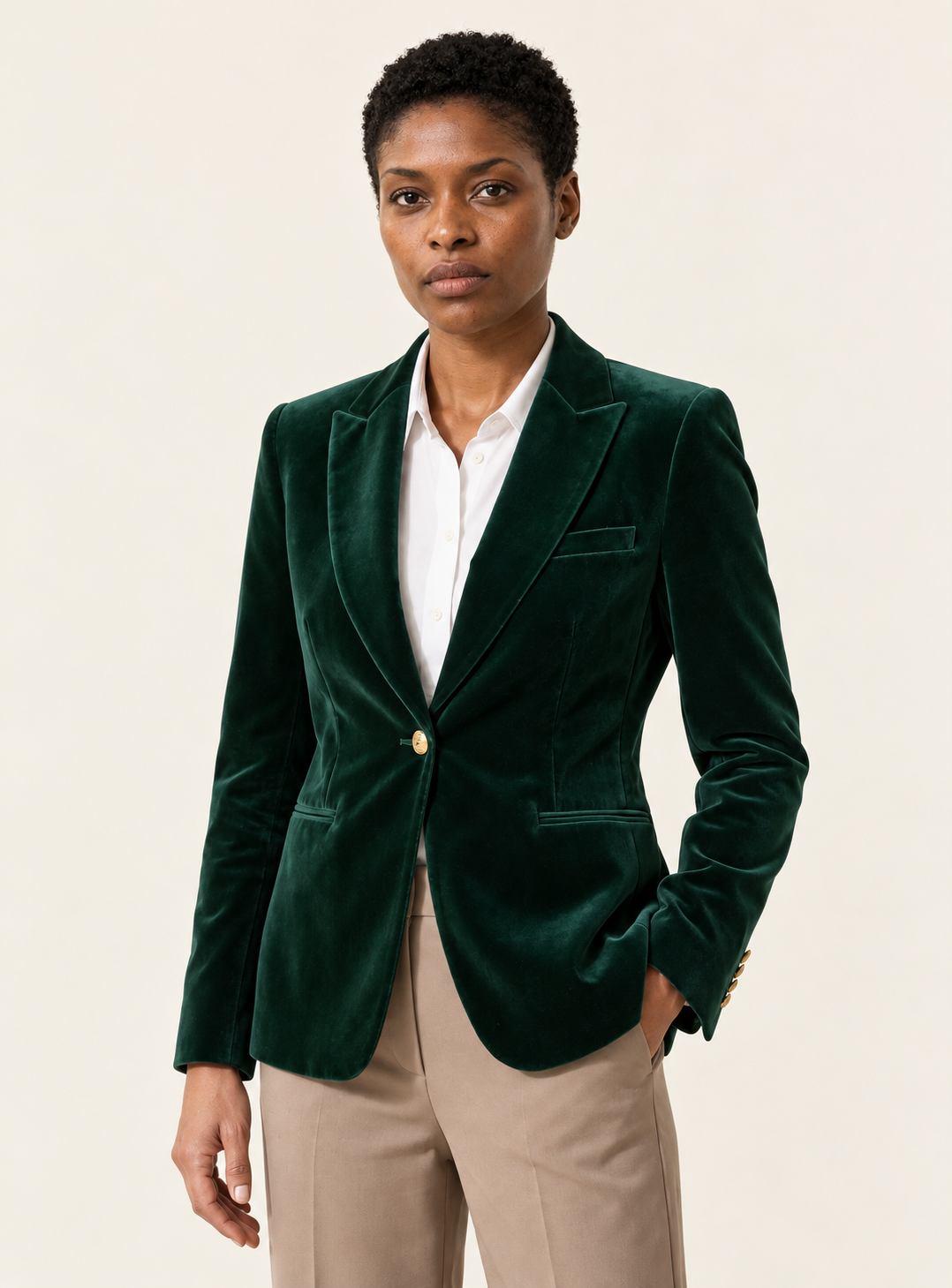 Wilhelmina Velvet Blazer | Women's Slim-Fit Gold-Button Jacket