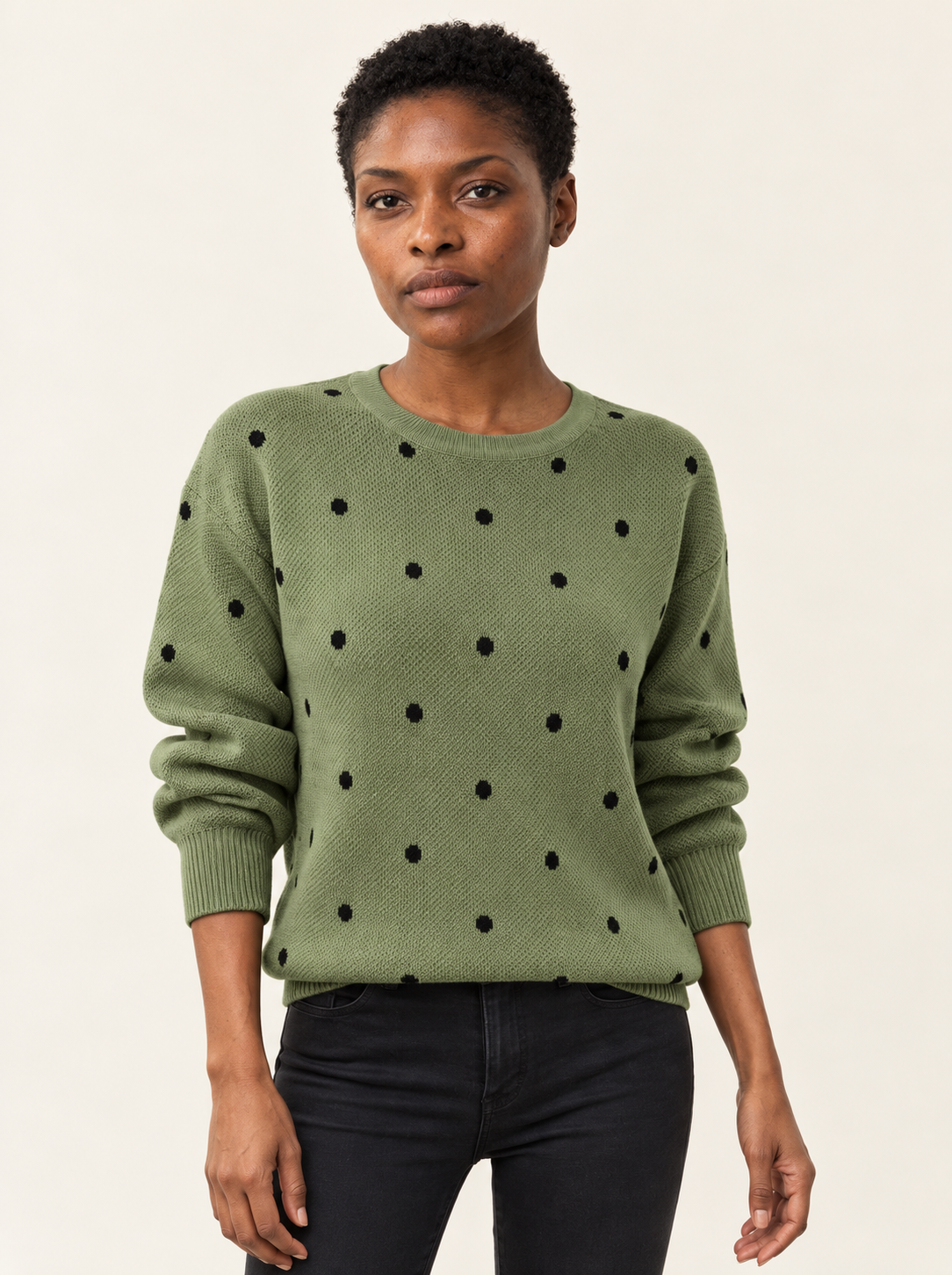 Melisande Polka Dot Crewneck Sweater | Women's Ribbed Knit Pullover