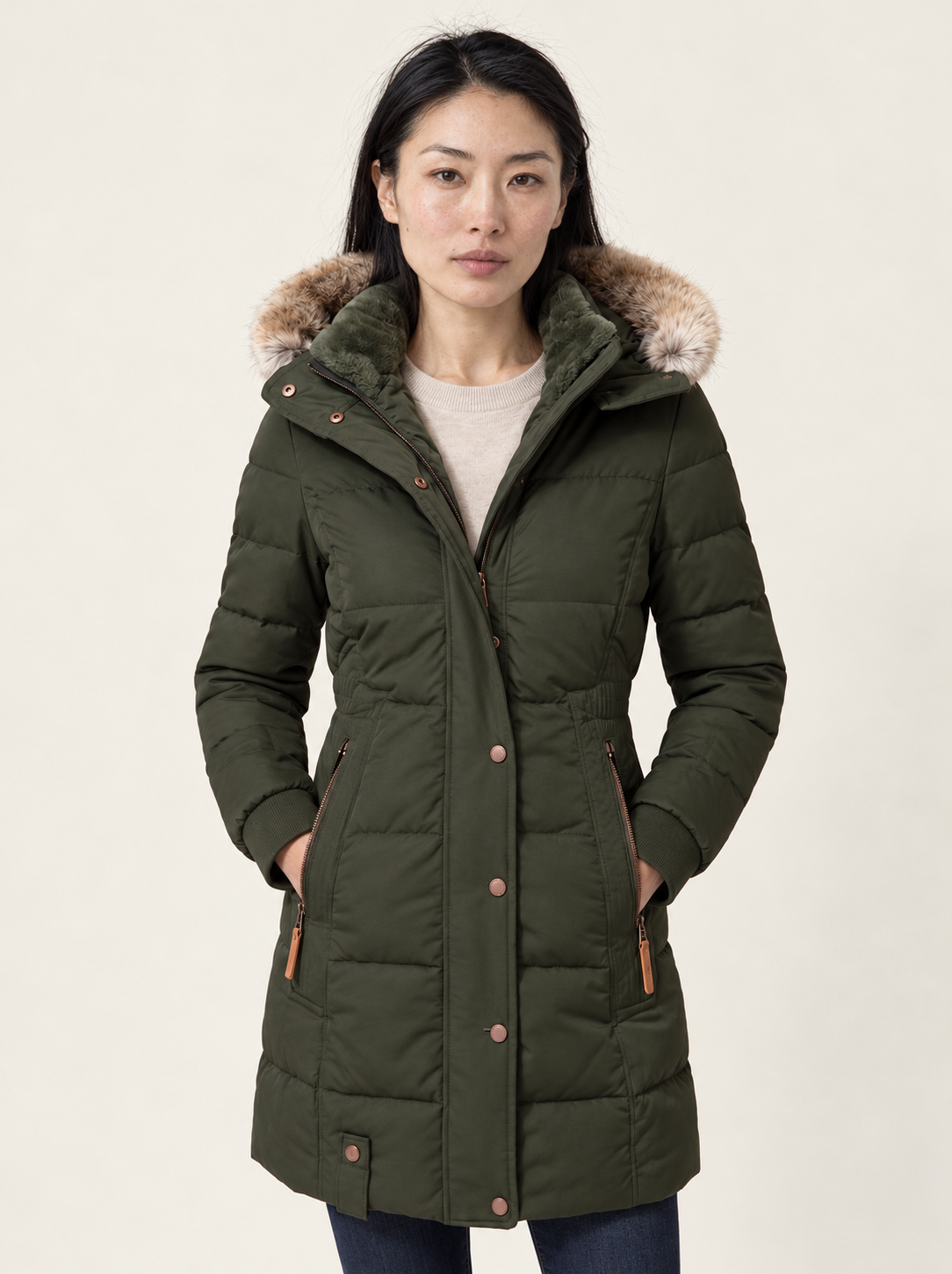 Mariah Longline Puffer Coat | Women's Quilted Faux Fur Hooded Parka