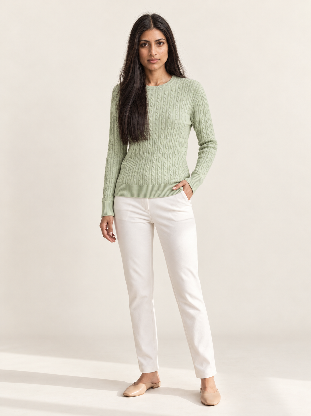 Mina Cable Knit Sweater | Women's Crew Neck Pullover