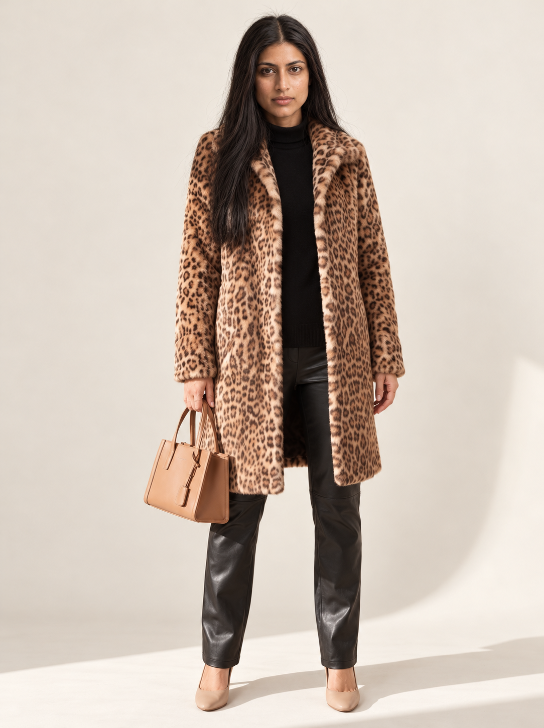 Soleil Leopard Print Faux Fur Coat | Women's Mid-Length Winter Jacket