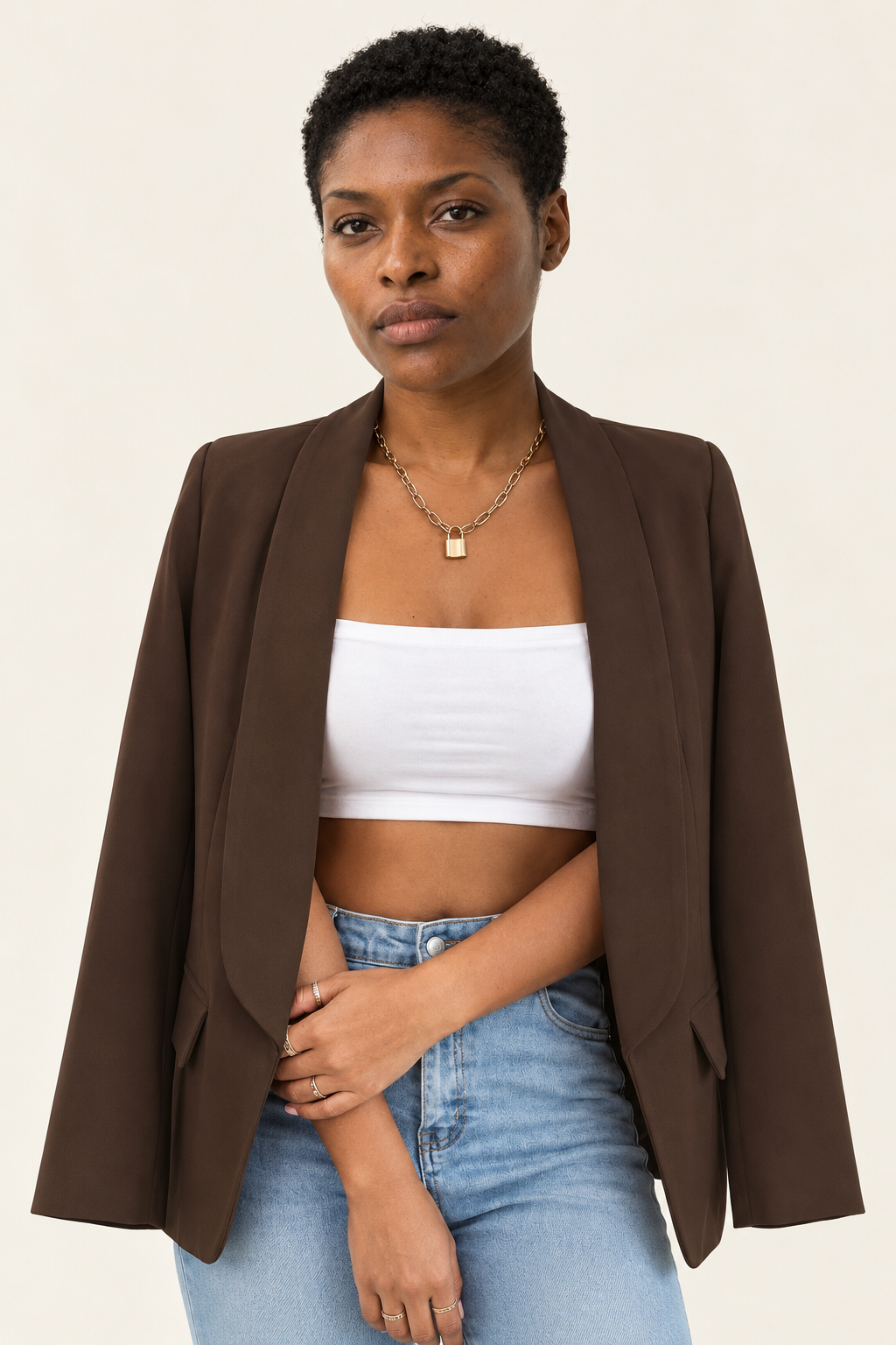 Lucille Open-Front Lapel Blazer | Women's Mid-Length Casual Jacket