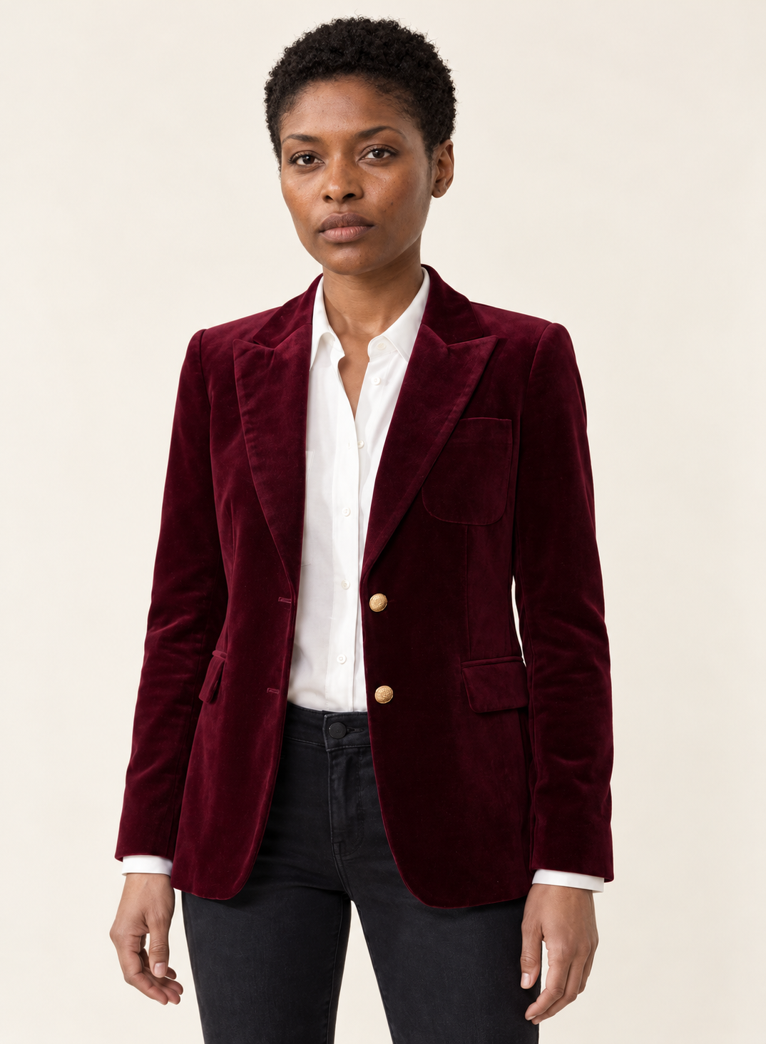 Wilhelmina Velvet Blazer | Women's Slim-Fit Gold-Button Jacket