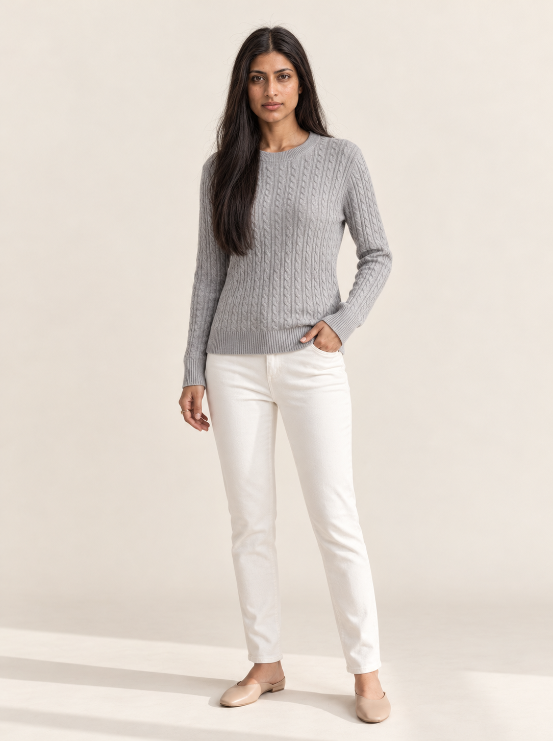 Mina Cable Knit Sweater | Women's Crew Neck Pullover