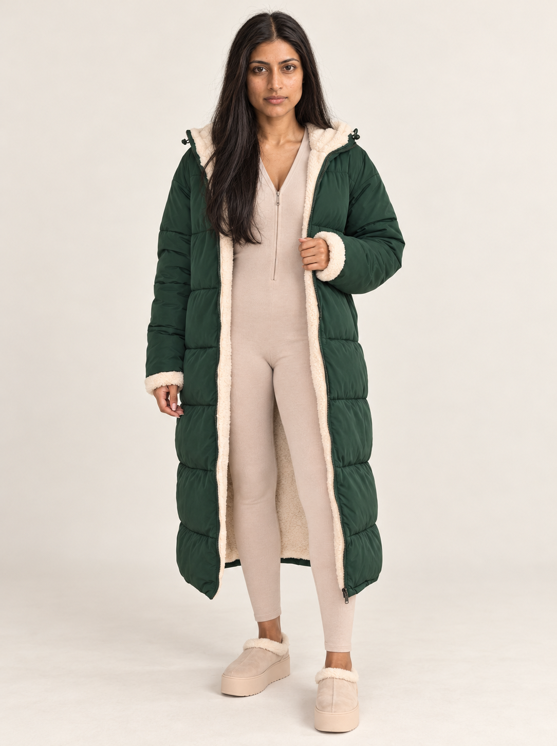 Maelle Reversible Puffer Coat | Women's Longline Hooded Winter Jacket