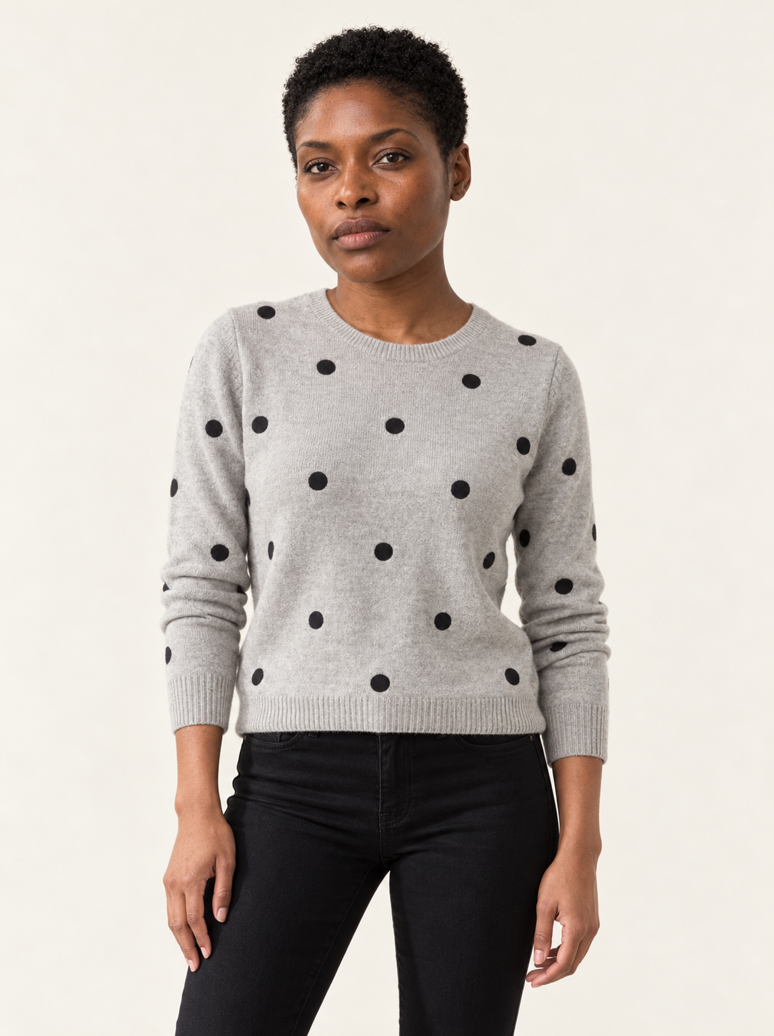 Melisande Polka Dot Crewneck Sweater | Women's Ribbed Knit Pullover