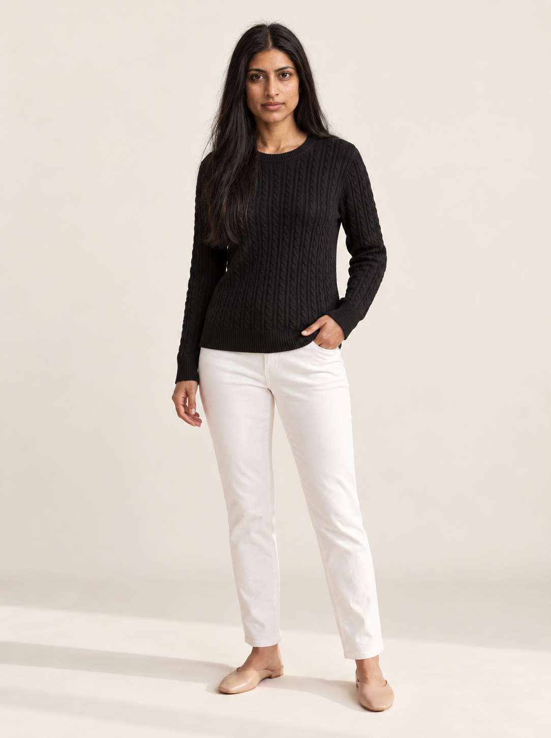 Mina Cable Knit Sweater | Women's Crew Neck Pullover