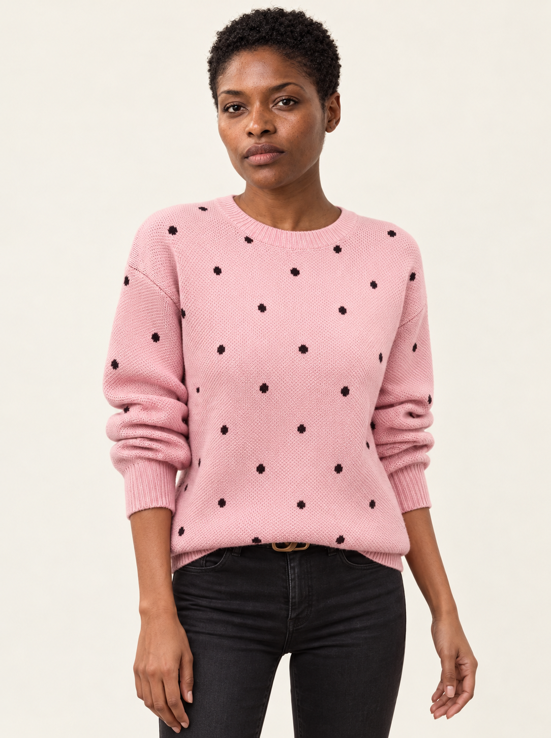 Melisande Polka Dot Crewneck Sweater | Women's Ribbed Knit Pullover