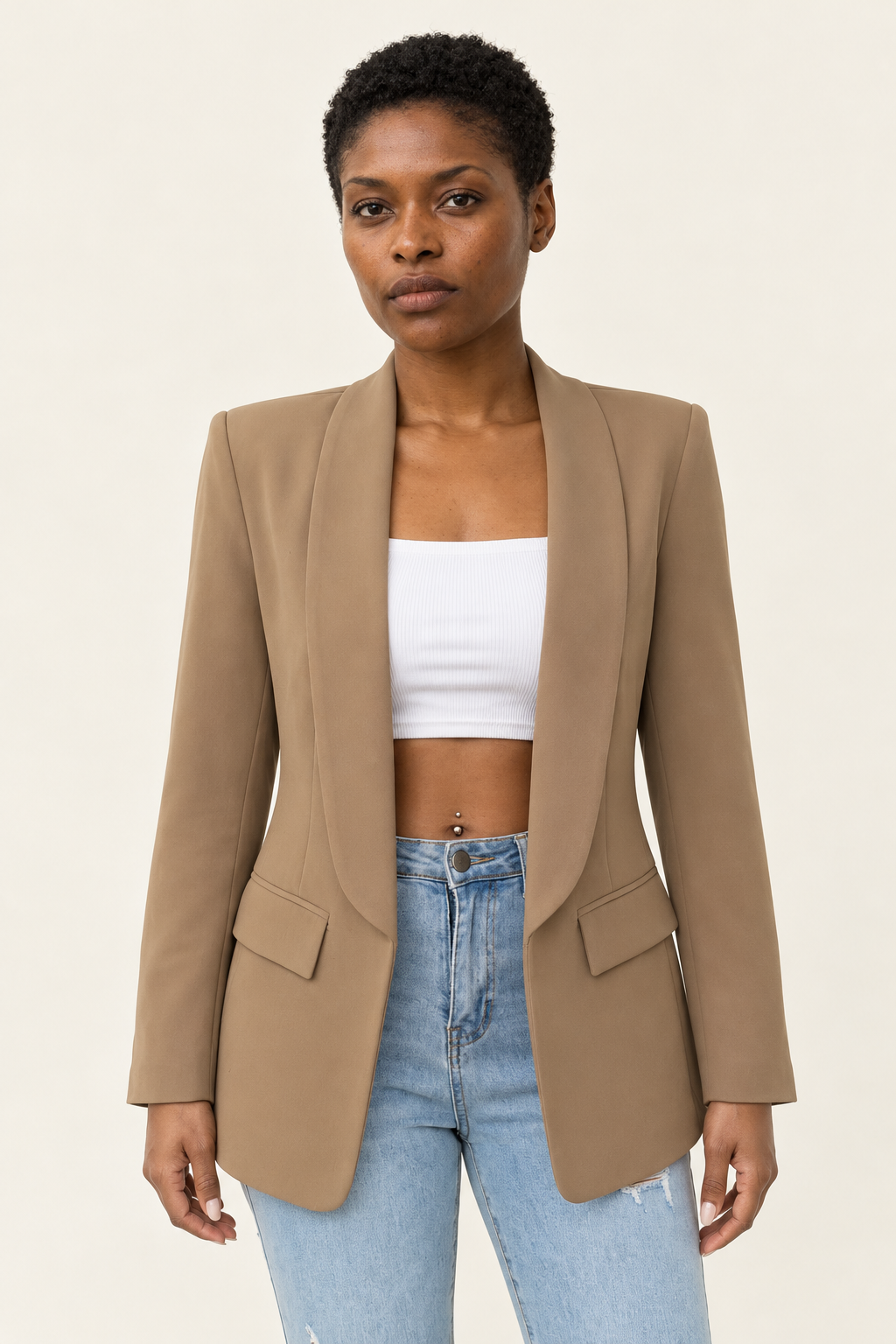 Lucille Open-Front Lapel Blazer | Women's Mid-Length Casual Jacket
