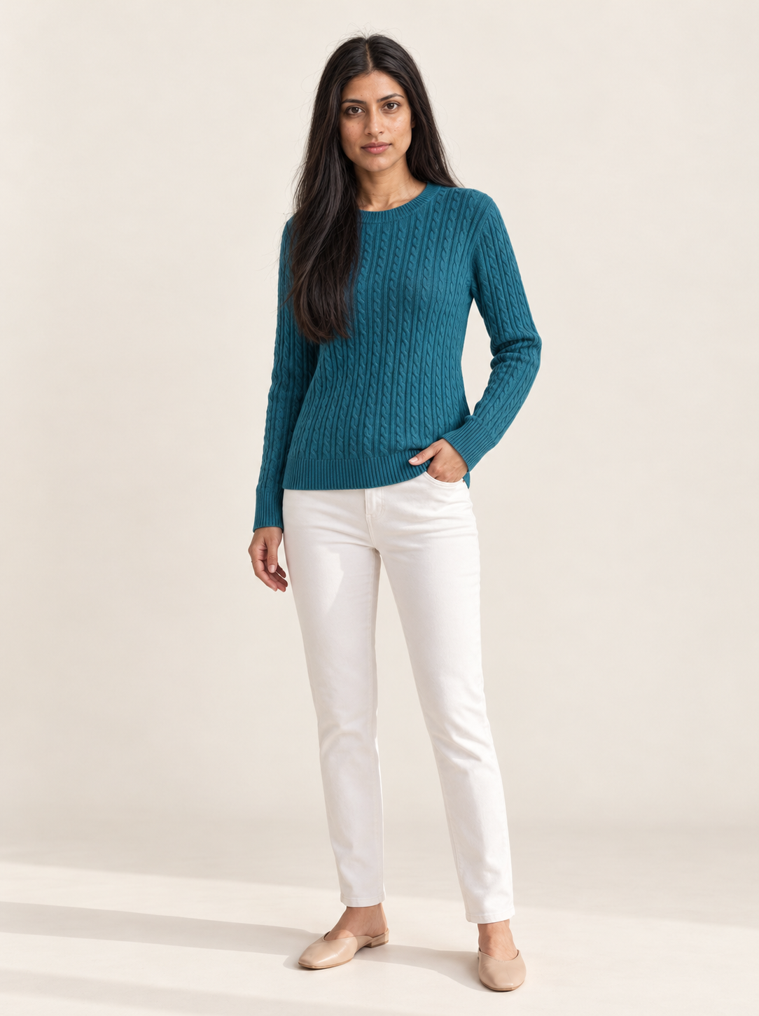 Mina Cable Knit Sweater | Women's Crew Neck Pullover