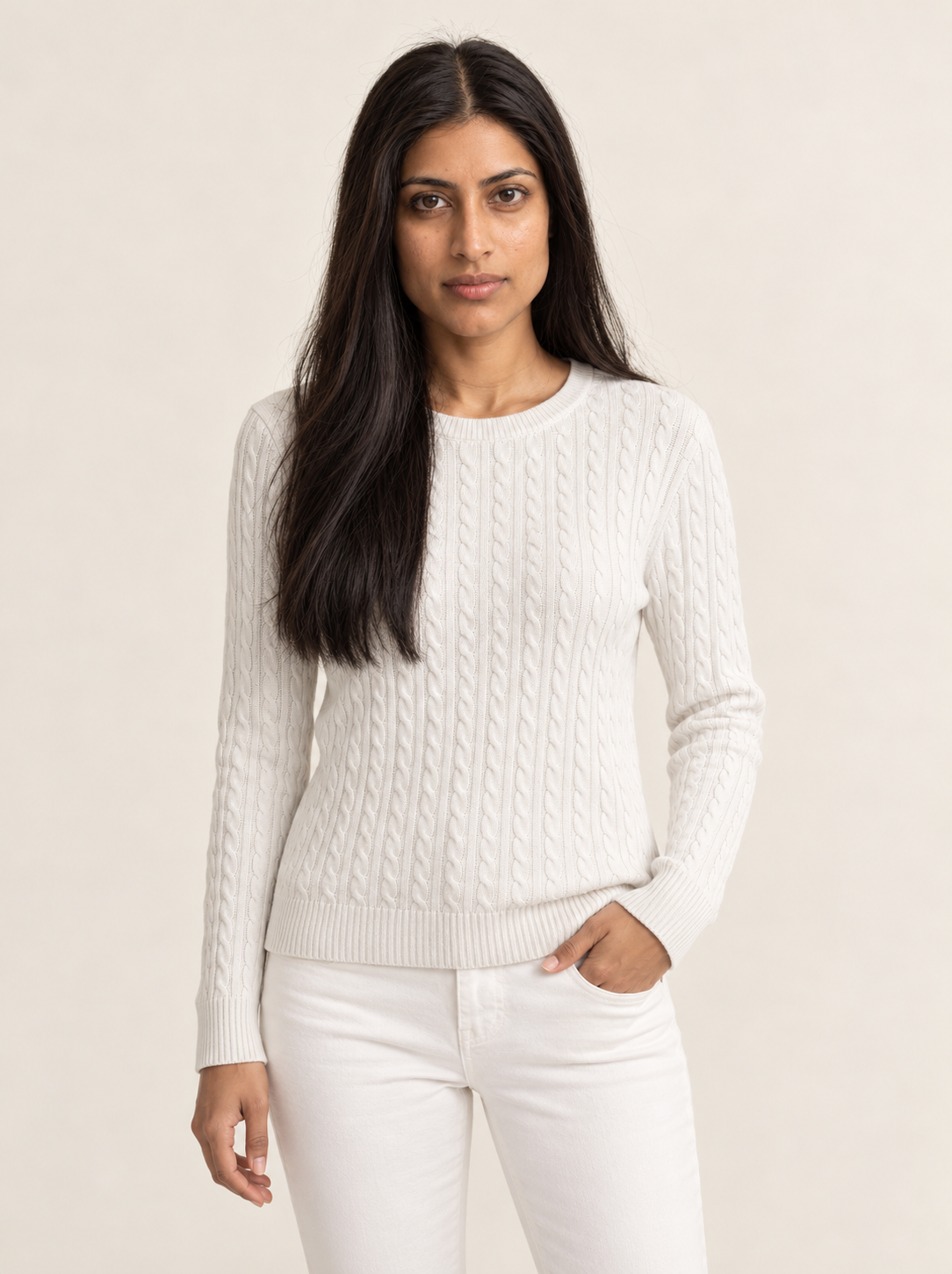 Mina Cable Knit Sweater | Women's Crew Neck Pullover