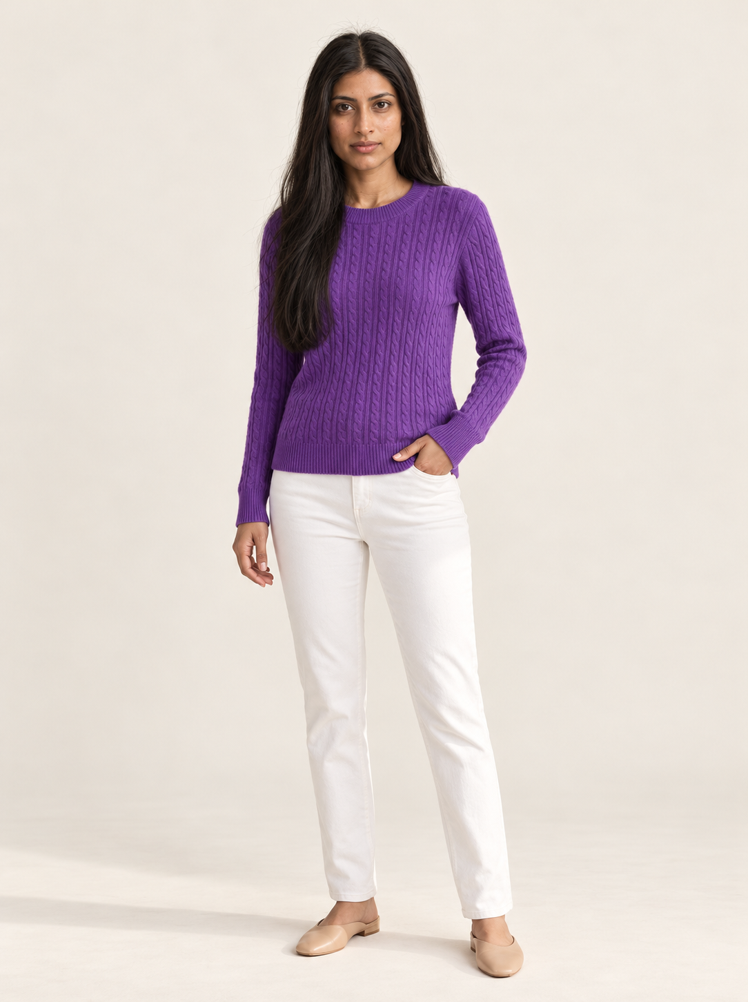 Mina Cable Knit Sweater | Women's Crew Neck Pullover
