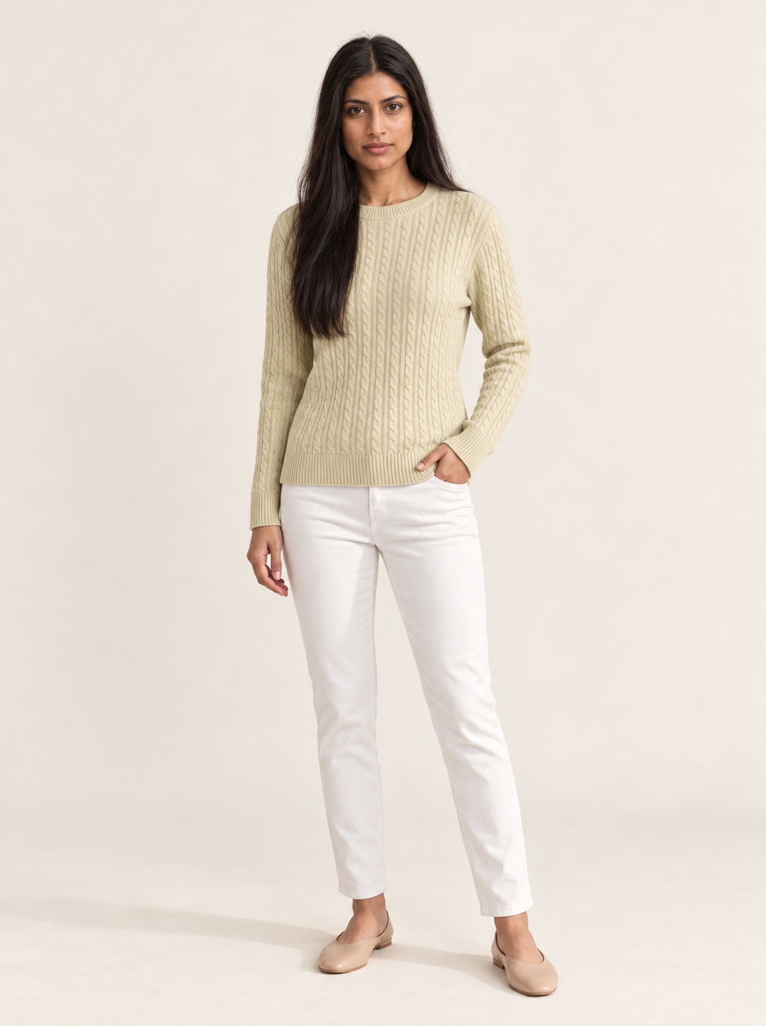 Mina Cable Knit Sweater | Women's Crew Neck Pullover