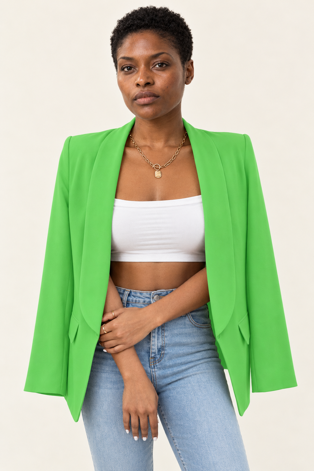 Lucille Open-Front Lapel Blazer | Women's Mid-Length Casual Jacket