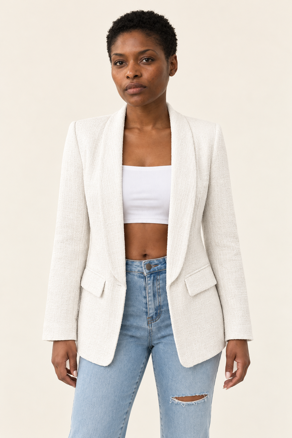 Lucille Open-Front Lapel Blazer | Women's Mid-Length Casual Jacket