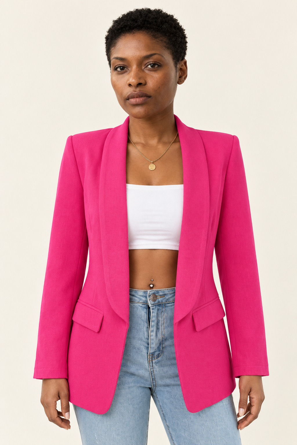 Lucille Open-Front Lapel Blazer | Women's Mid-Length Casual Jacket