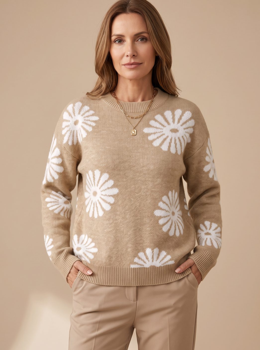 Zahra floral intarsia crewneck sweater