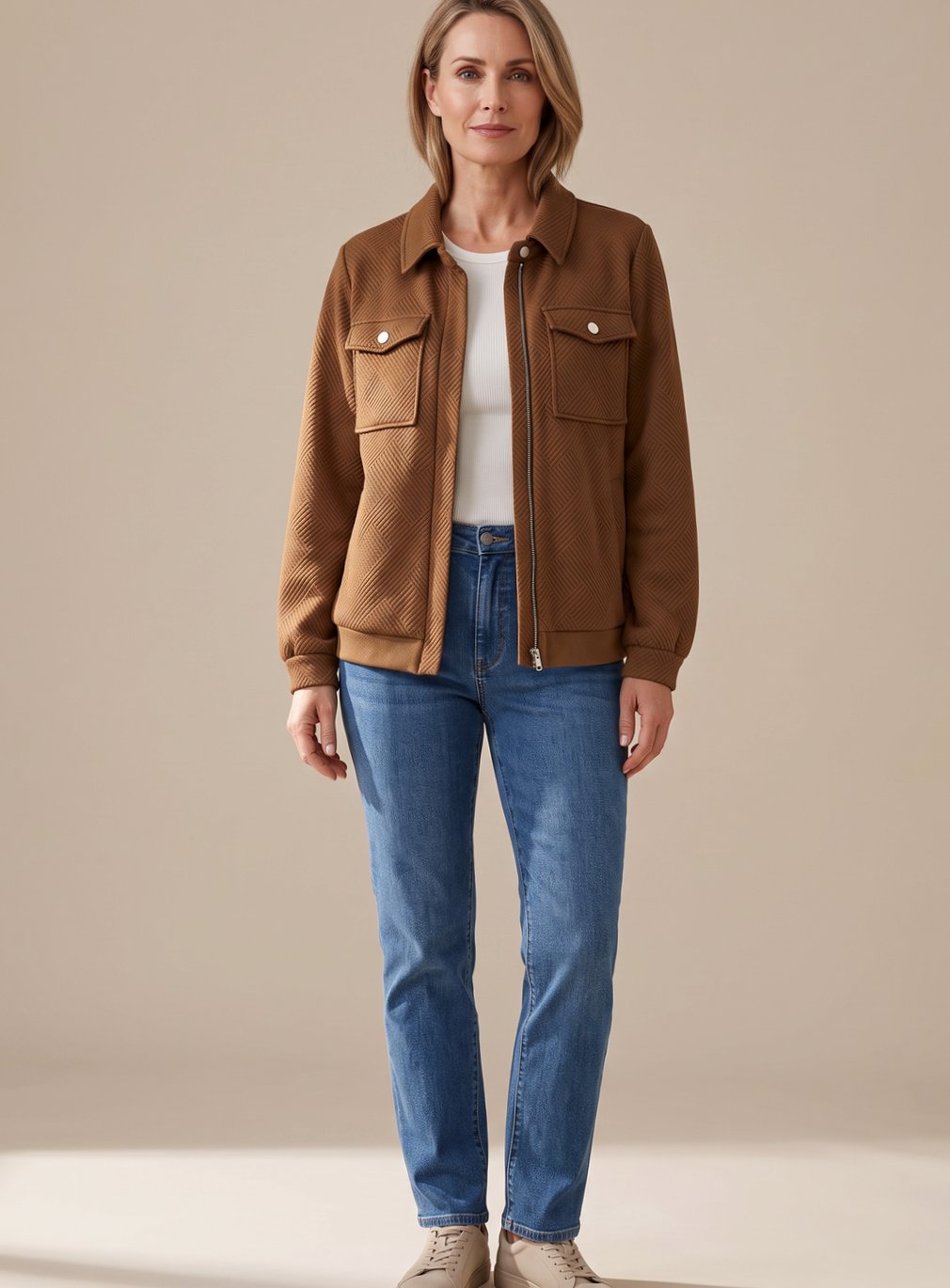 Zinnia textured zip-up bomber jacket
