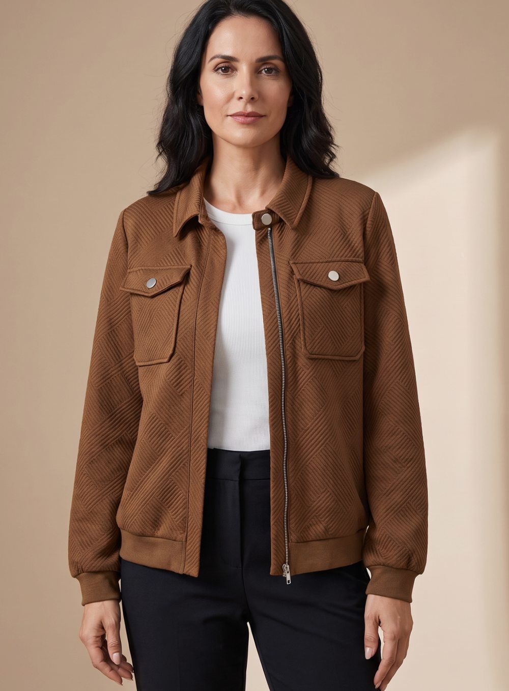 Zinnia textured zip-up bomber jacket