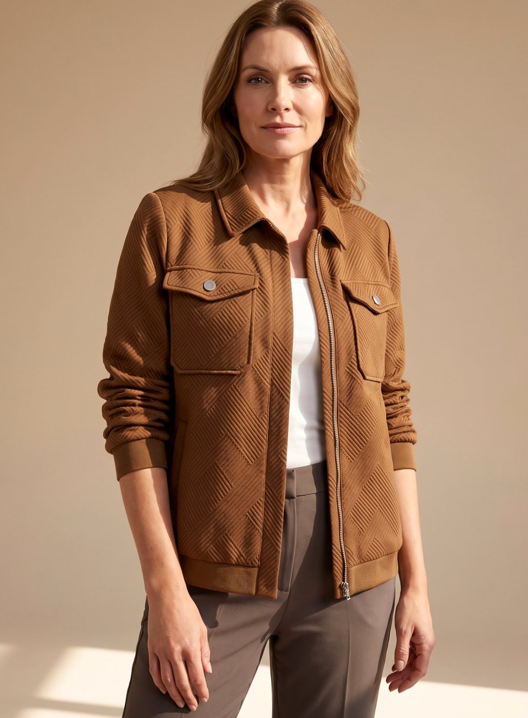 Zinnia textured zip-up bomber jacket