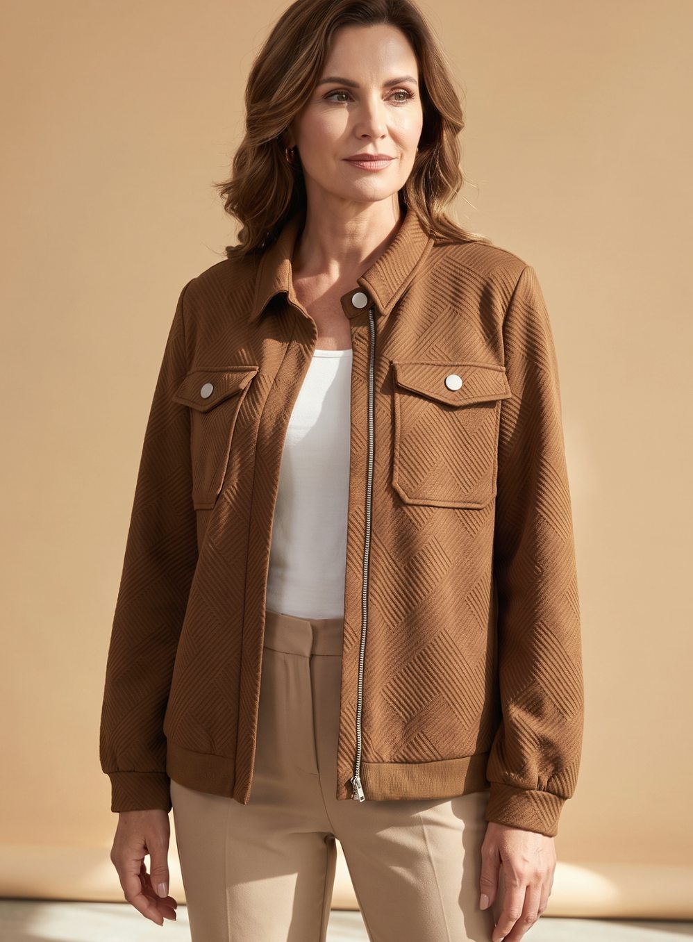 Zinnia textured zip-up bomber jacket