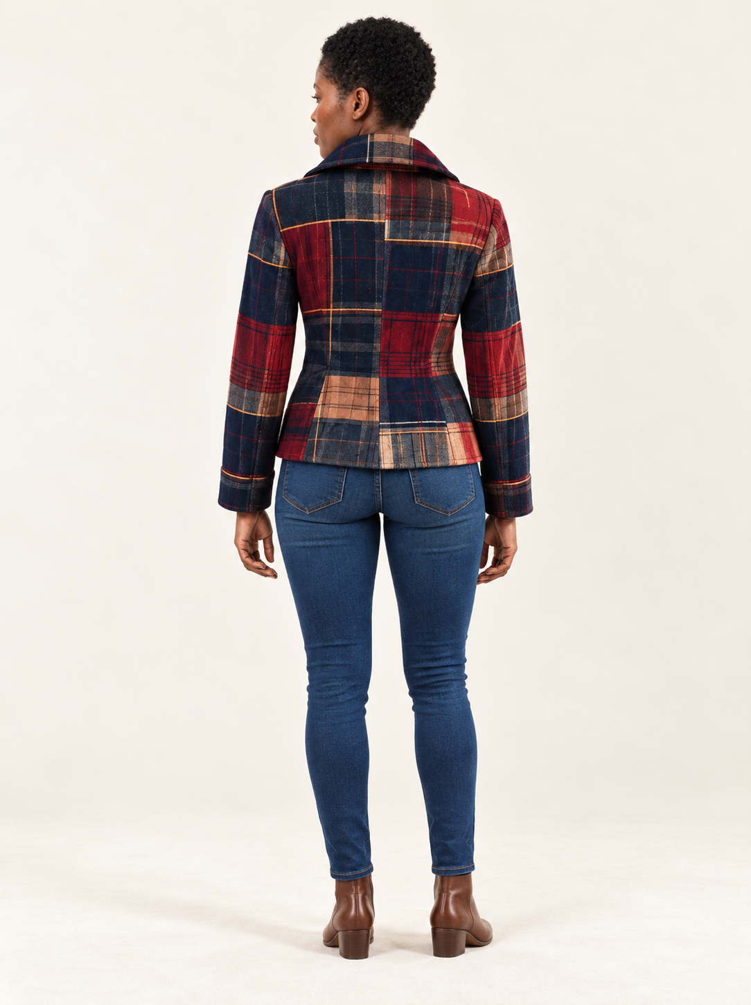 Signe Plaid Cropped Jacket | Women's Double-Button Winter Coat