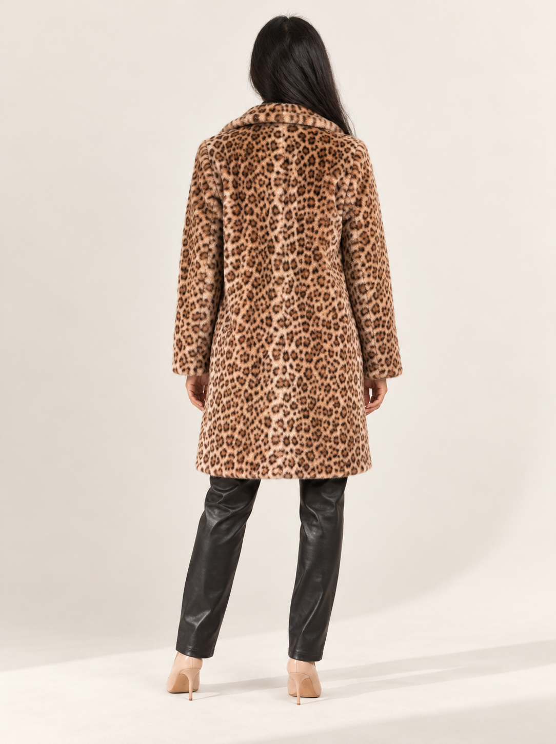 Soleil Leopard Print Faux Fur Coat | Women's Mid-Length Winter Jacket