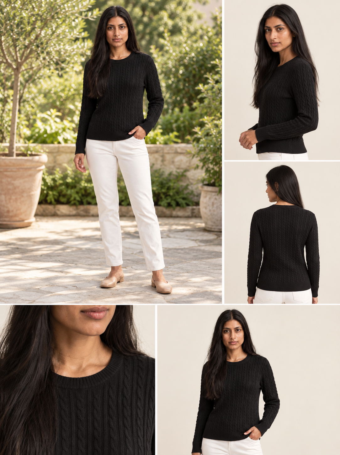 Mina Cable Knit Sweater | Women's Crew Neck Pullover