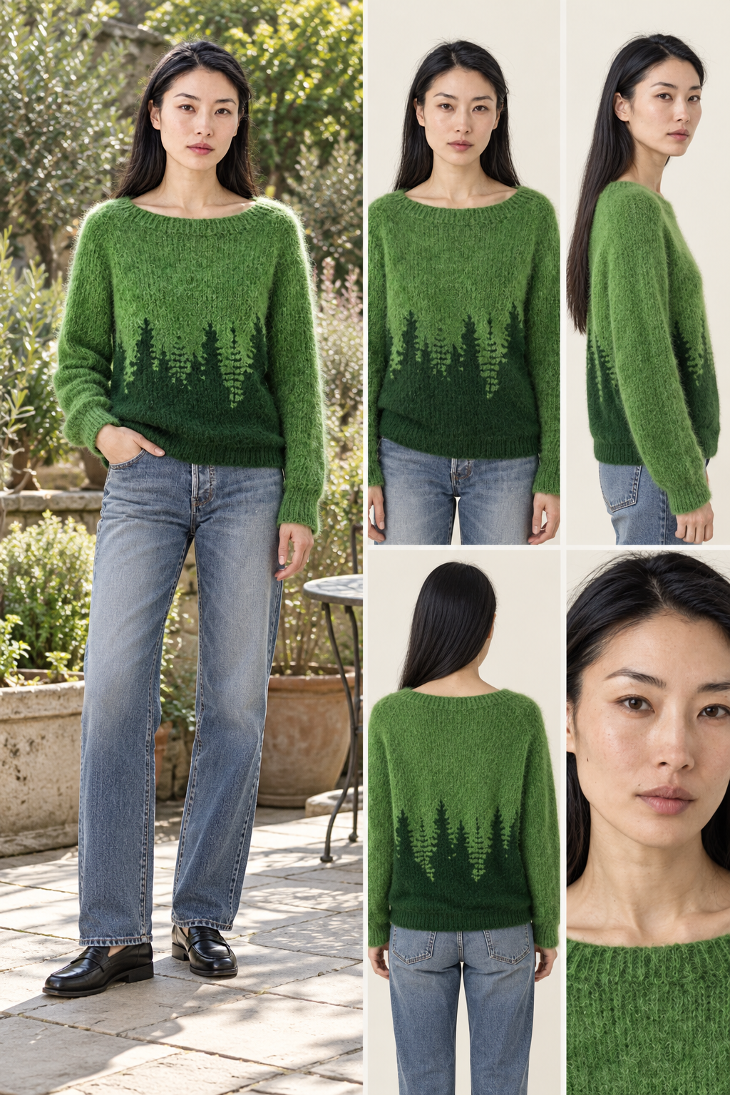 Yolanda Forest Print Crew Neck Sweater | Women's Oversized Pullover