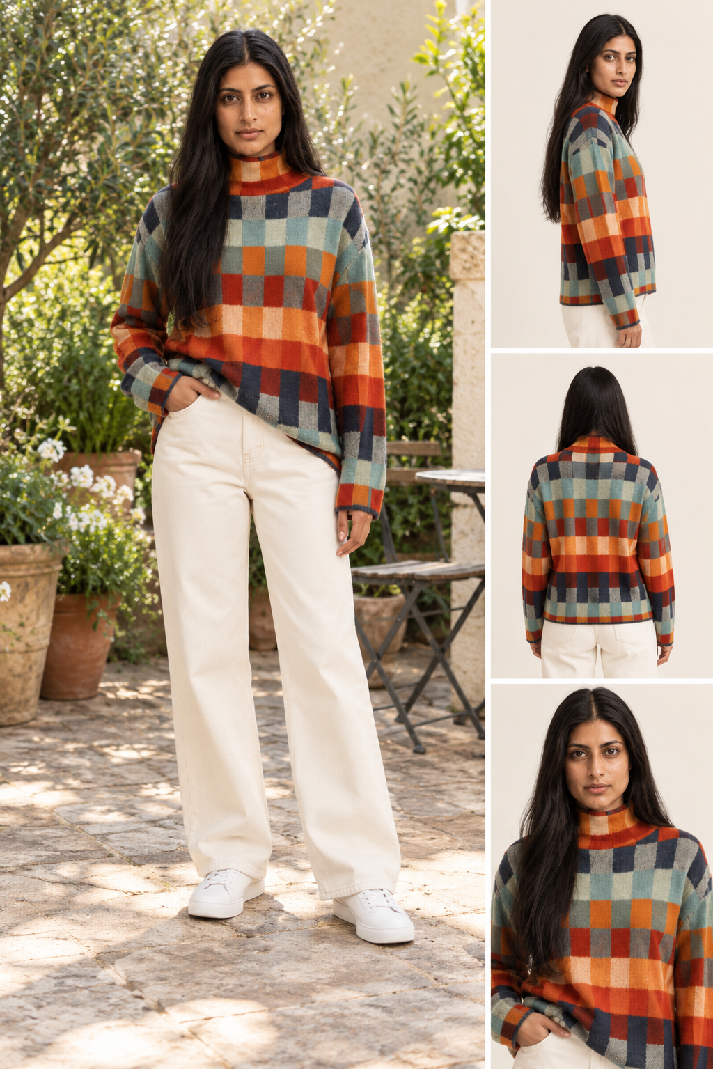 Zelda Colorblock Turtleneck Sweater | Women's Plaid Knit Pullover