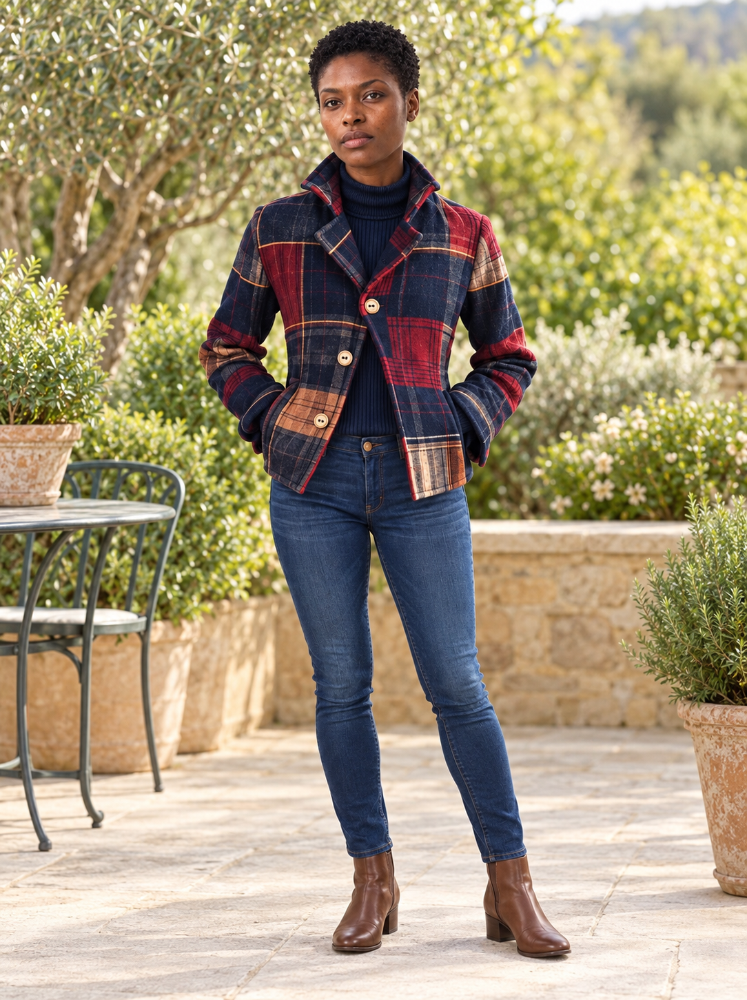 Signe Plaid Cropped Jacket | Women's Double-Button Winter Coat