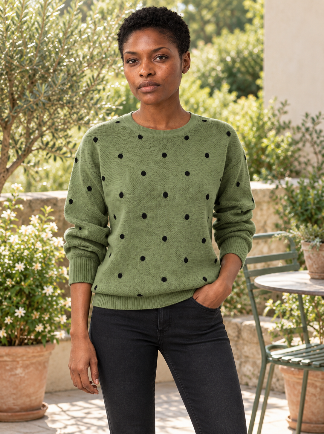 Melisande Polka Dot Crewneck Sweater | Women's Ribbed Knit Pullover