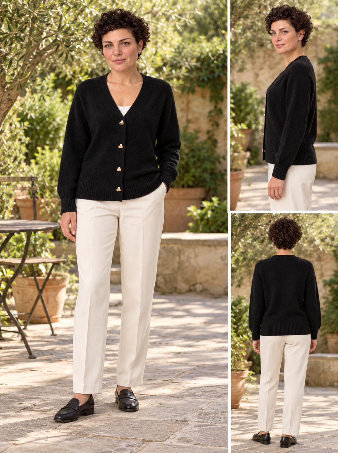 Mirela V-Neck Knit Cardigan | Women's Gold Heart-Button Sweater