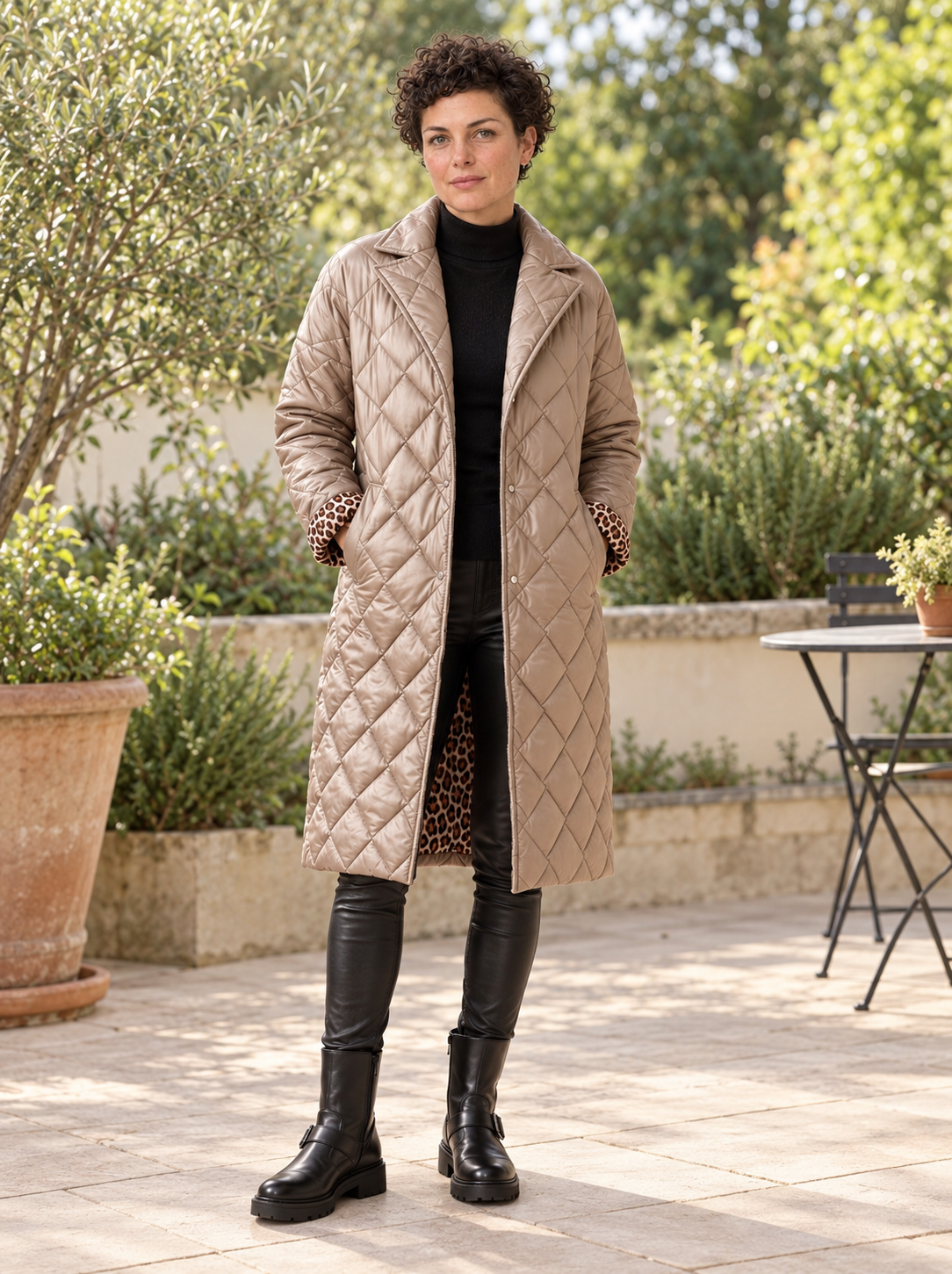 Sienne Quilted Mid-Length Coat | Women's Diamond-Stitch Winter Jacket