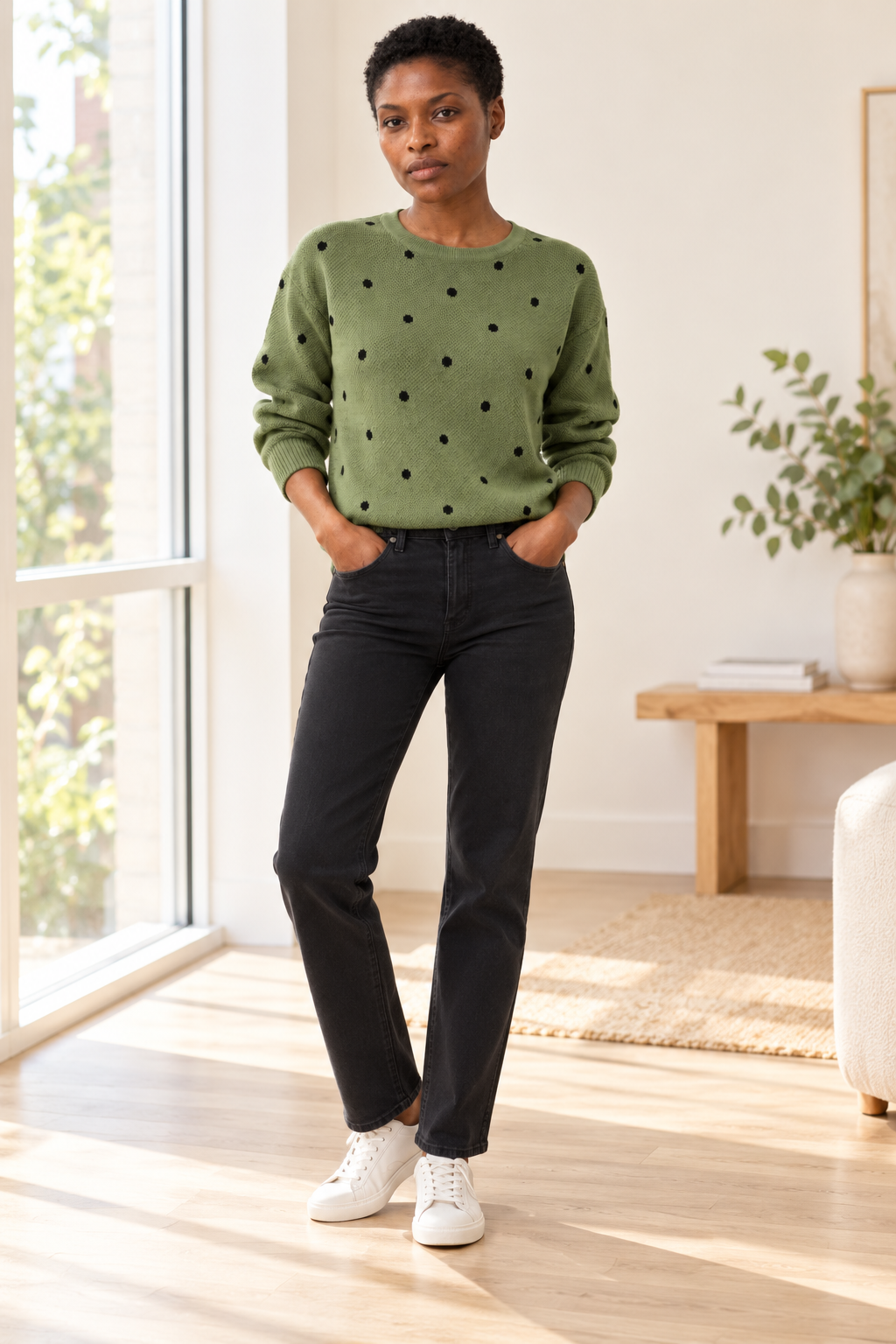 Melisande Polka Dot Crewneck Sweater | Women's Ribbed Knit Pullover