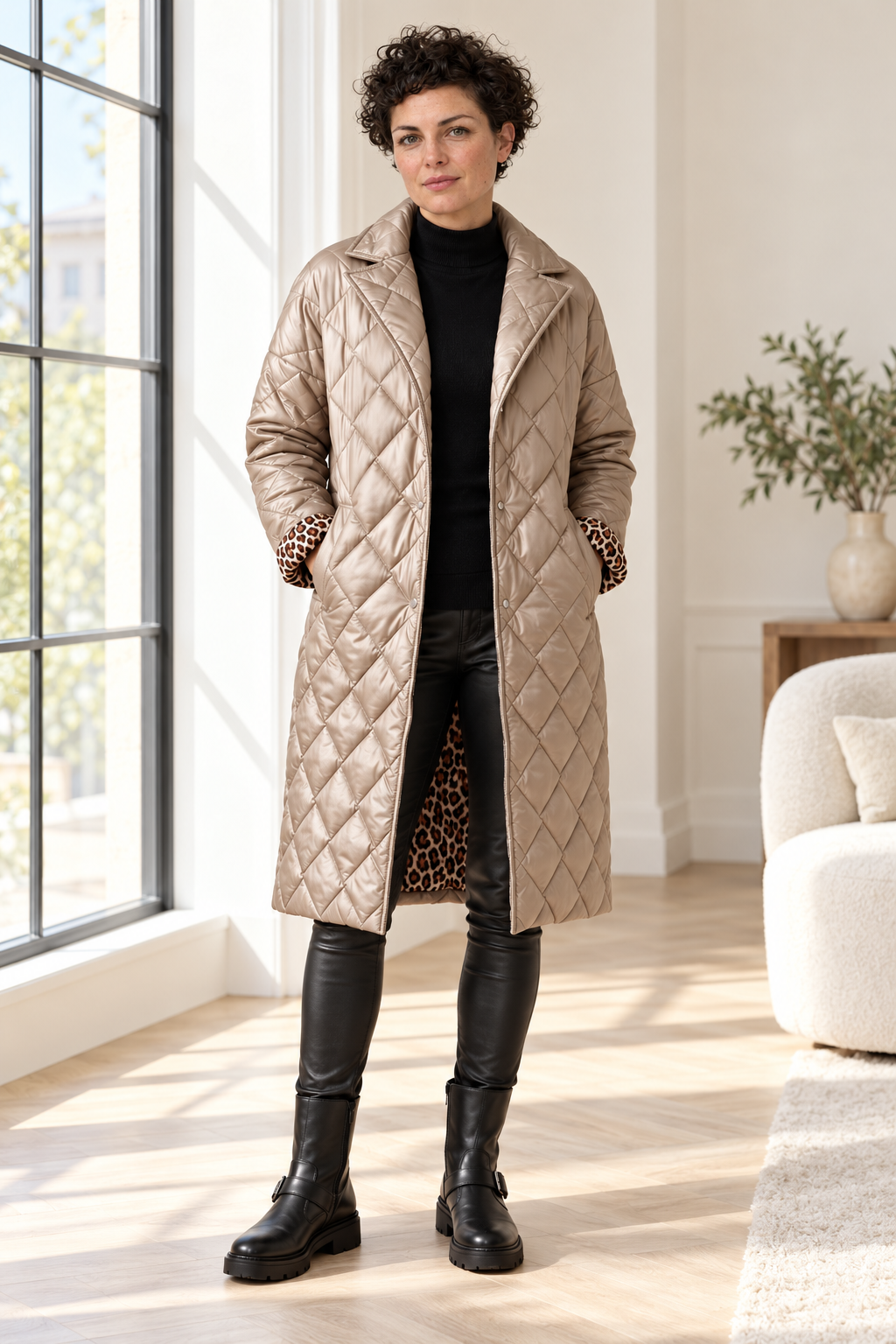 Sienne Quilted Mid-Length Coat | Women's Diamond-Stitch Winter Jacket