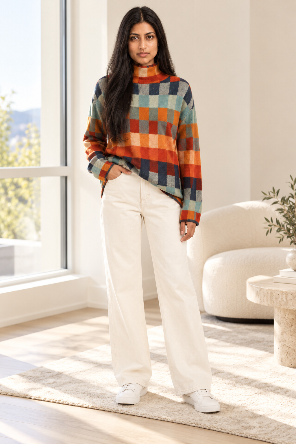 Zelda Colorblock Turtleneck Sweater | Women's Plaid Knit Pullover