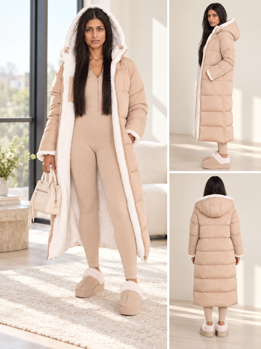 Maelle Reversible Puffer Coat | Women's Longline Hooded Winter Jacket
