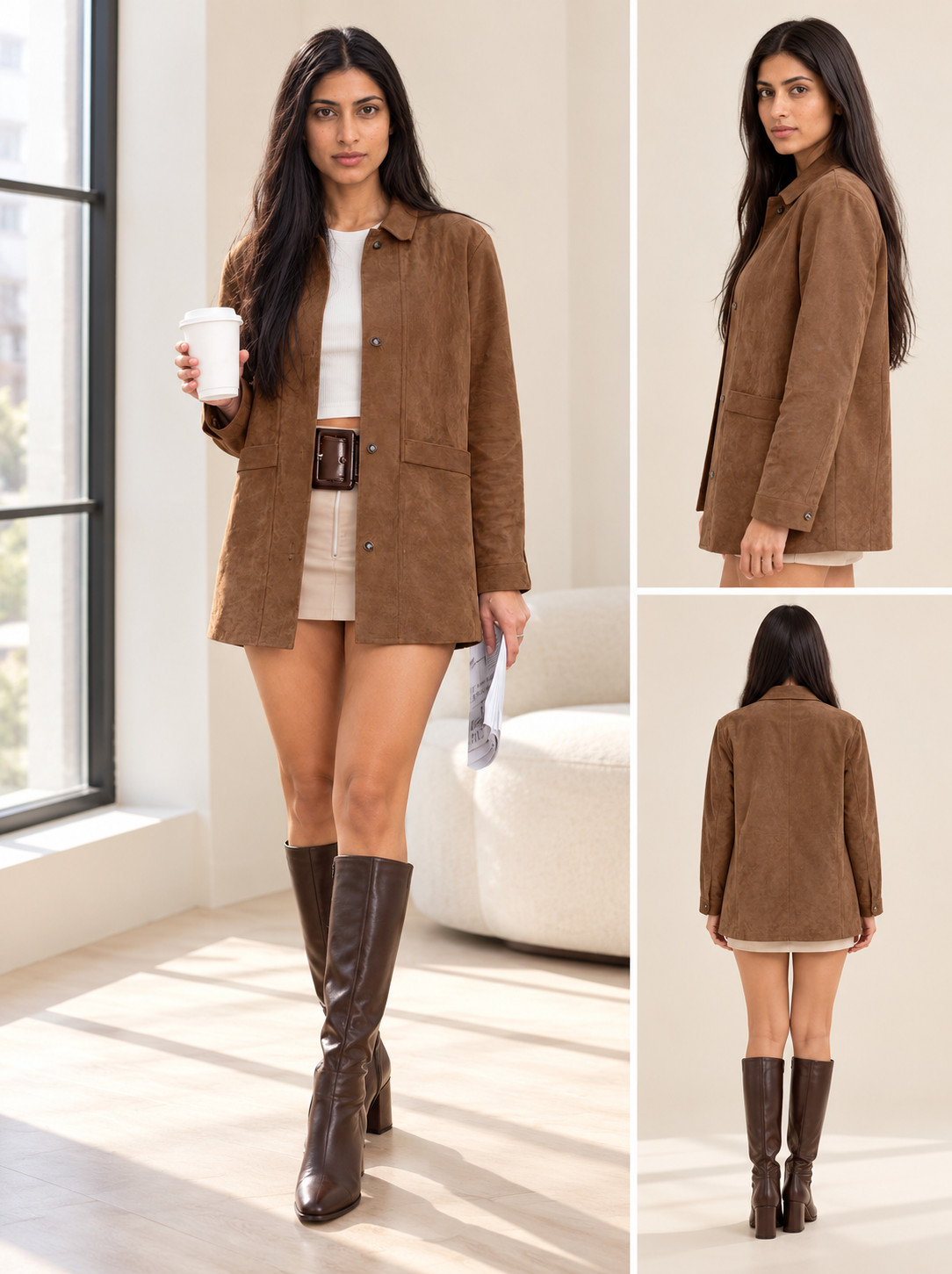 Marielle Suede-Look Shirt Jacket | Women's Oversized Collared Coat