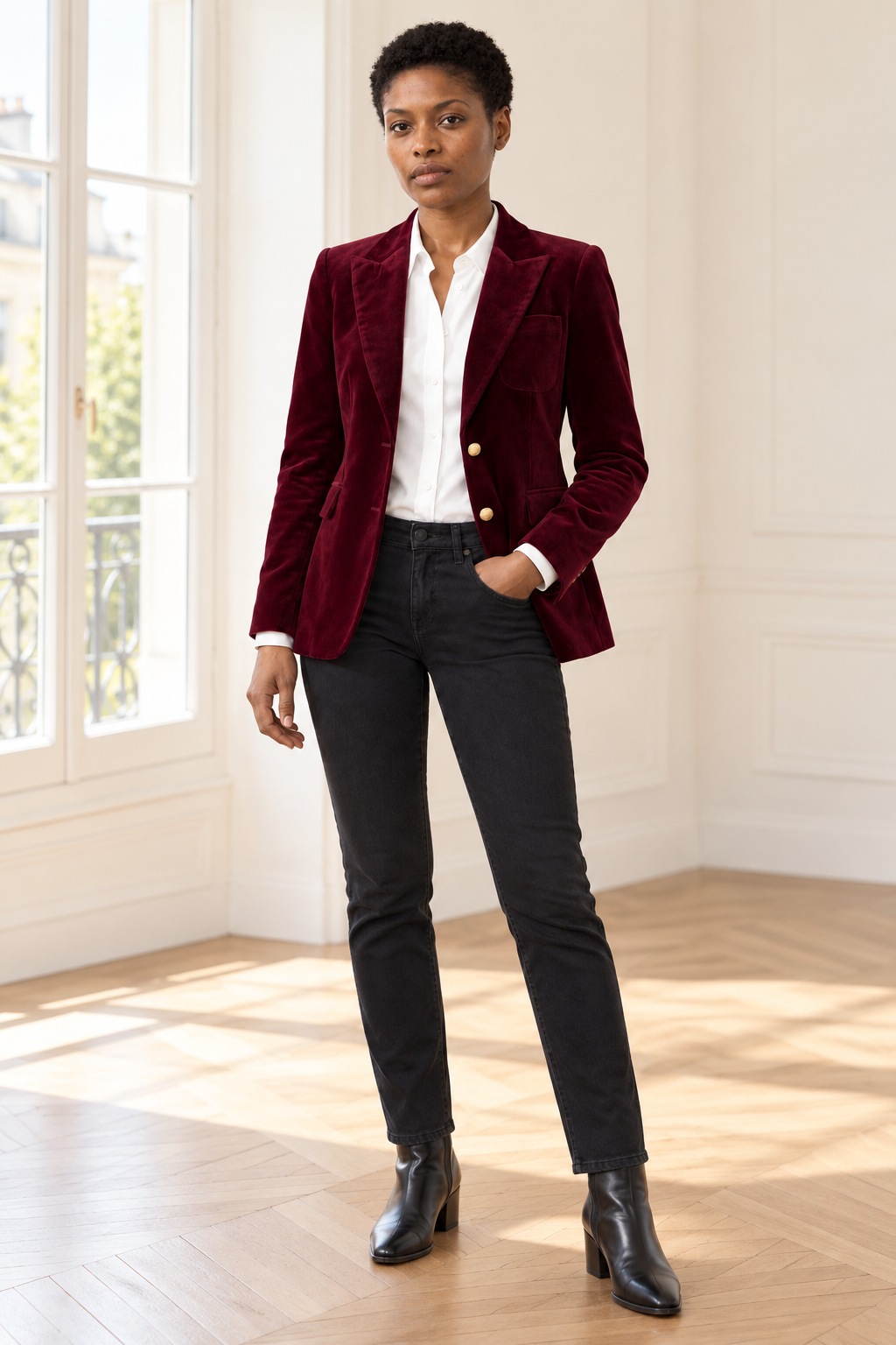 Wilhelmina Velvet Blazer | Women's Slim-Fit Gold-Button Jacket