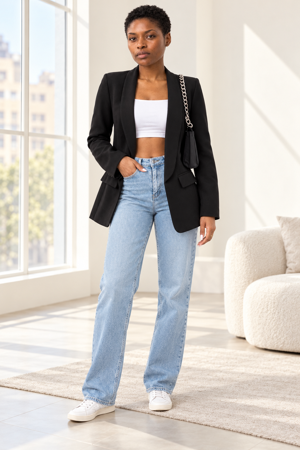 Lucille Open-Front Lapel Blazer | Women's Mid-Length Casual Jacket