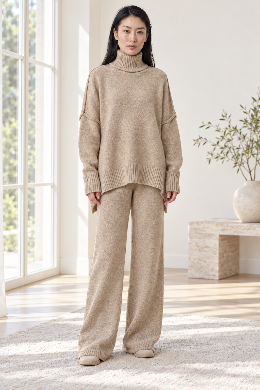Yasmin Oversized Turtleneck Sweater Set | Women's Wide-Leg Knit Set